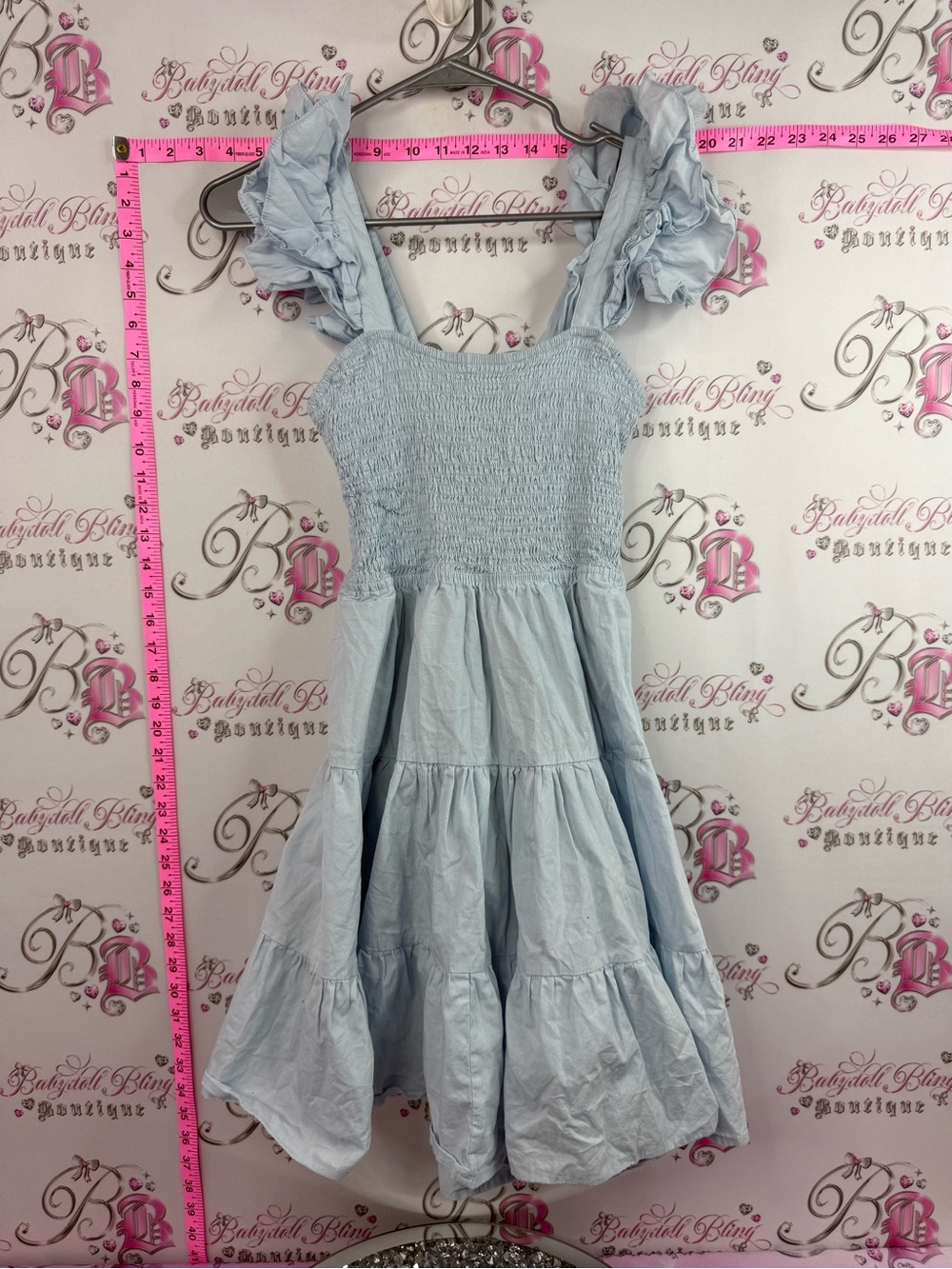 Light Blue Smocked Midi Dress with Ruffle Straps brand new